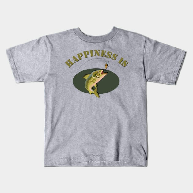 Happiness is Trout Fishing Kids T-Shirt by AlondraHanley